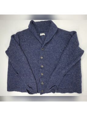 Line Of Trade Cardigan Sweater Mens 2XL XXL Shetland Wool Dark Blue Boxy Big Fit